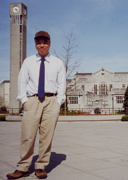 Dan in front of Ladner Clock Tower & Irving K. Barber Learning Centre, University of British Columbia, Vancouver
