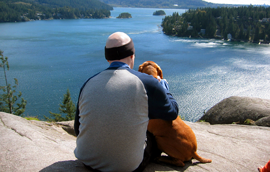 Chris with Copper at Indian Arm, Deep Cove, North Vancouver, British Columbia