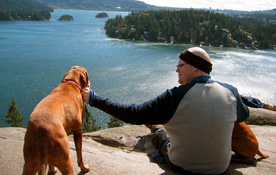 Chris with Carver and Copper at Indian Arm, Deep Cove, North Vancouver, British Columbia