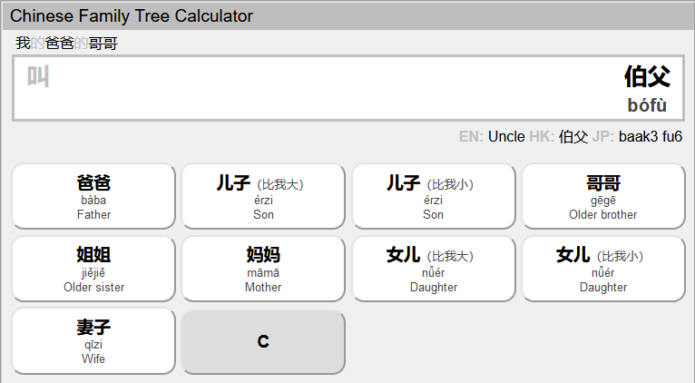 View Chinese Family Calculator